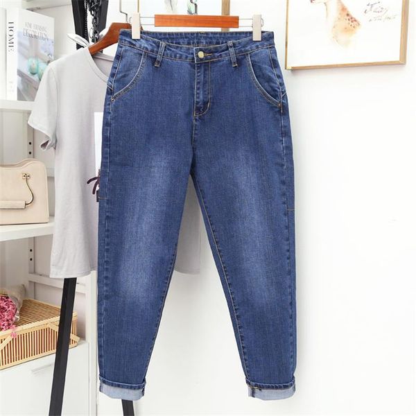 

women's jeans large size female stretch loose vintage high waist denim women clothes streetwear mom trousers 5xl q2545, Blue