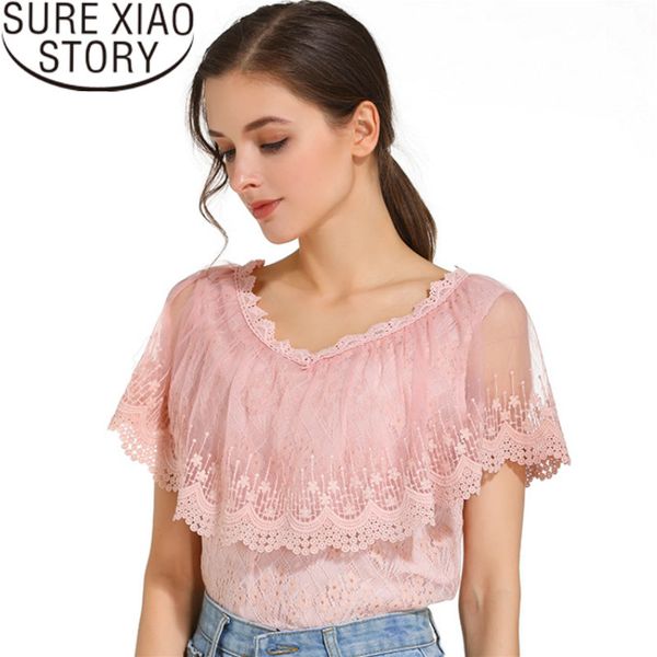 

and summer blouse shirt fashion women blouses short sleeve lace blusa feminina 0788 30 210415, White