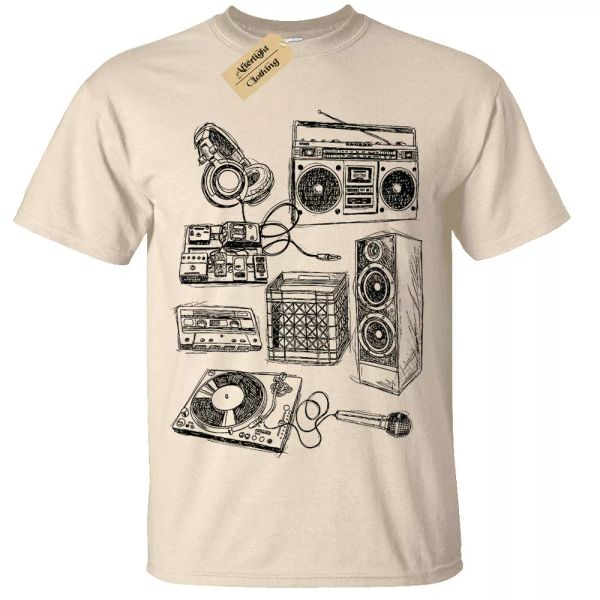 

music retro tools screen printed mens t shirt s-5xl dj band old school, White;black