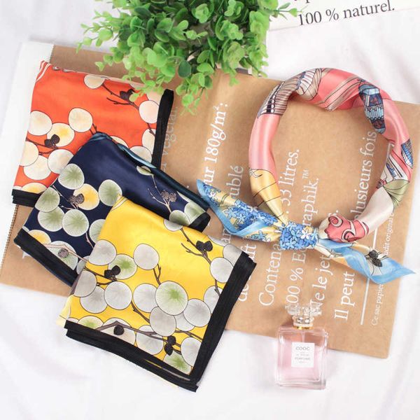 

autumn small square mulberry printed gift silk female profsional scarf, Blue;gray