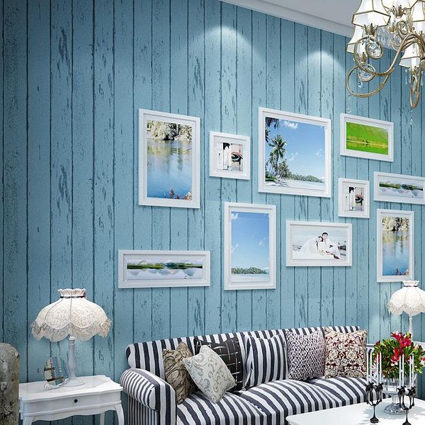 

wallpapers blue bars non-woven wallpaper mediterranean style nostalgia retro wood bedroom living room tv special offer