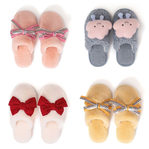

girl shoes bowknot autumn winter clouds cute home cotton slipper pink yellow grey women warm breathable fashion all inclusive plush slippers