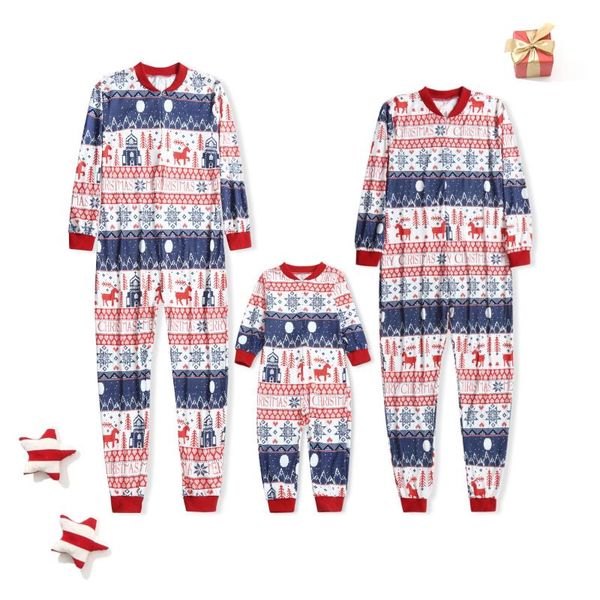 

family matching outfits christmas 2021 pajamas for casual printed loungewear jumpsuit pajama set xmas dad mom kids onesie, Blue