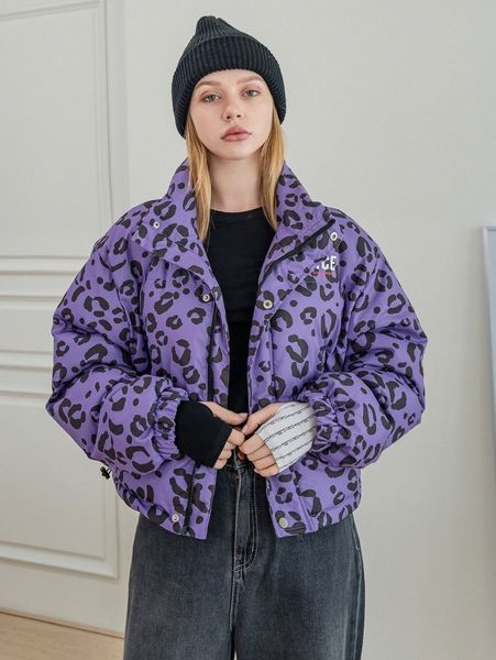 

coldbreak high neck leopard print puffer coat 37lz#, Black