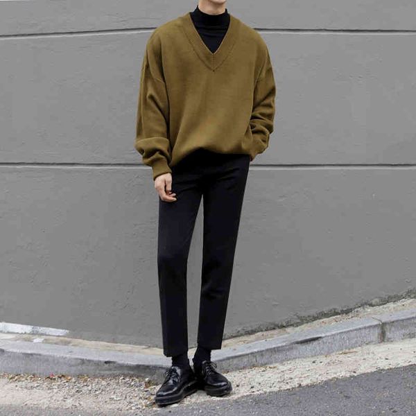 

men's sweaters male sweater knitted with v-neck, long sleeve, korean, loose, pullover, simple, thin, boy cx8w, White;black