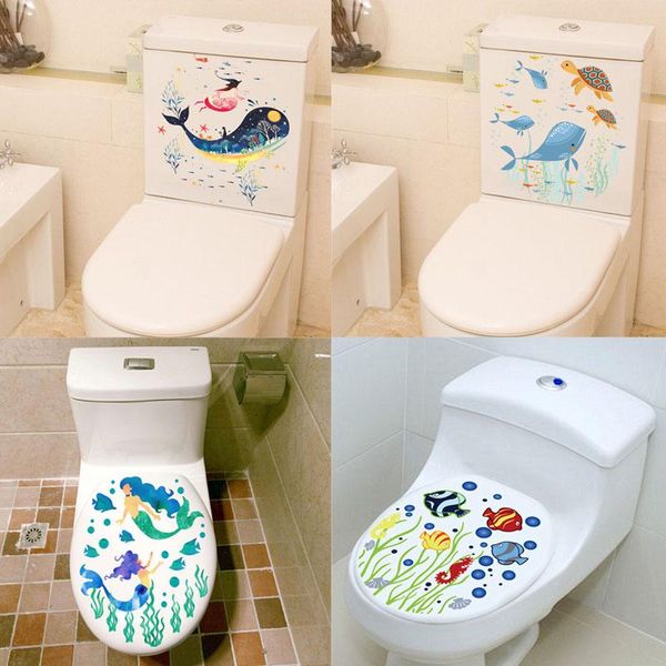 

wall stickers 2021 toilet seat home decoration diy flower underwater scenery mural art bathroom room 3d view pvc decal