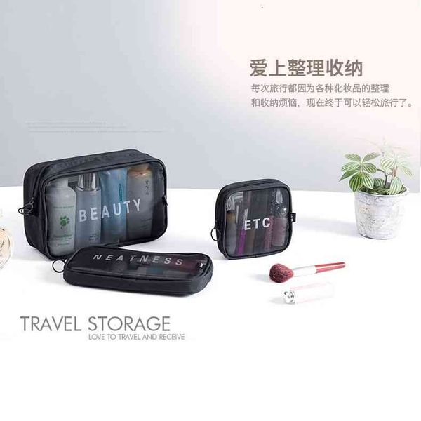 

cosmetic bags travel nylon mesh breathable digital storage bag wash portable etc three piece set