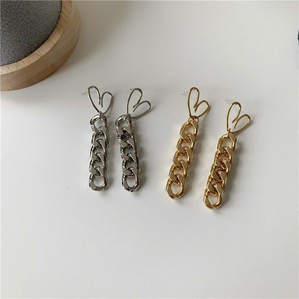 

dangle & chandelier tarcliy 2021 fashion geometric heart-shaped metal chain long drop earrings women simple temperament daily jewelry gifts, Silver