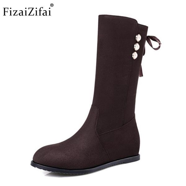 

boots coolcept size 33-43 women half short inside heel beading cross strap shoes warm winter botas footwears, Black