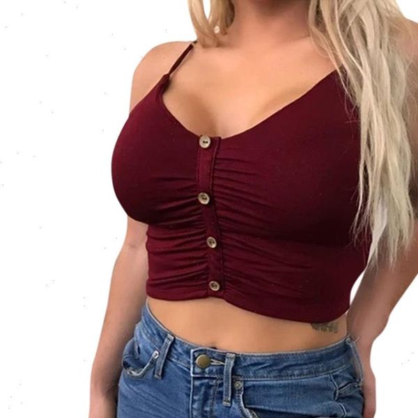 

sling women t shirt vest solid buttons camisoles pleated slim fit casual crop backless fashion clubwear, White