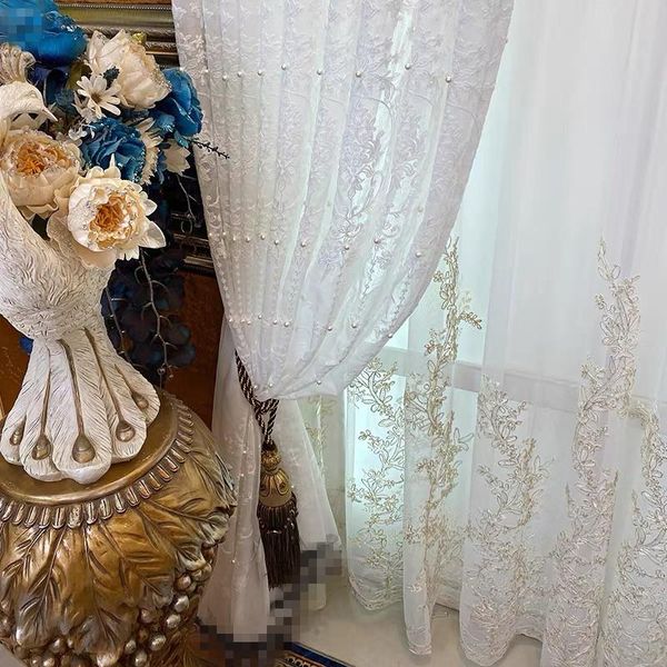 

curtain & drapes european luxury embroidery beading craft tulle villa window decro sheer voile for living room bedroom custom #4
