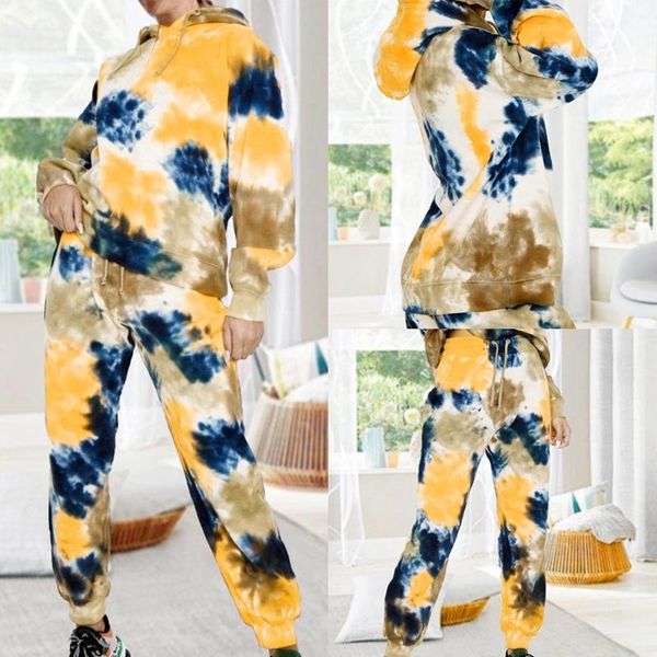 

women's tracksuits women jogging suit 2 pieces tracksuit tie-dye printed sweatsuit casual long sleeve hoodie and sweat pants, Gray