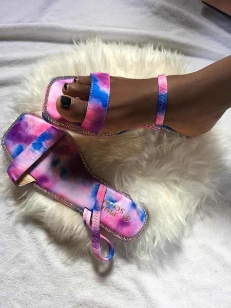 

shoes square toe female slippers flat glitter slides shose women 2021 jelly tpr crystal synthetic pu rome fabric scandals basic, Black