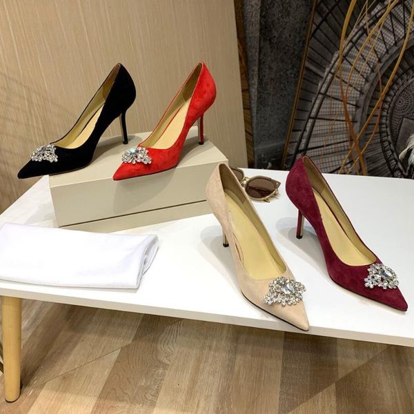 

dress shoes luxury design women's genuine suede leather pumps pointed toe high heels pearls thih, Black