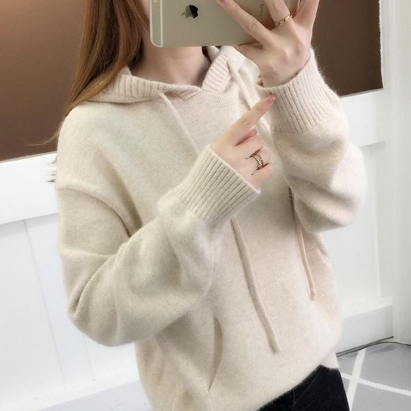 

women's hoodies & sweatshirts loose kawaii women and pullover winter pink knitted warm casual cute sudaderas womens clothes xx60hw, Black