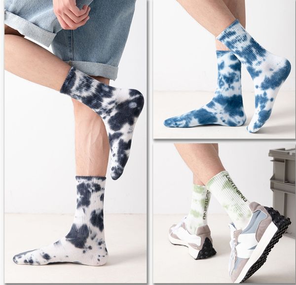 

new tie-dye letter lghtning men and women socks cotton harajuku colorful vortex funny hiphop skateboard soft long socks, White;pink