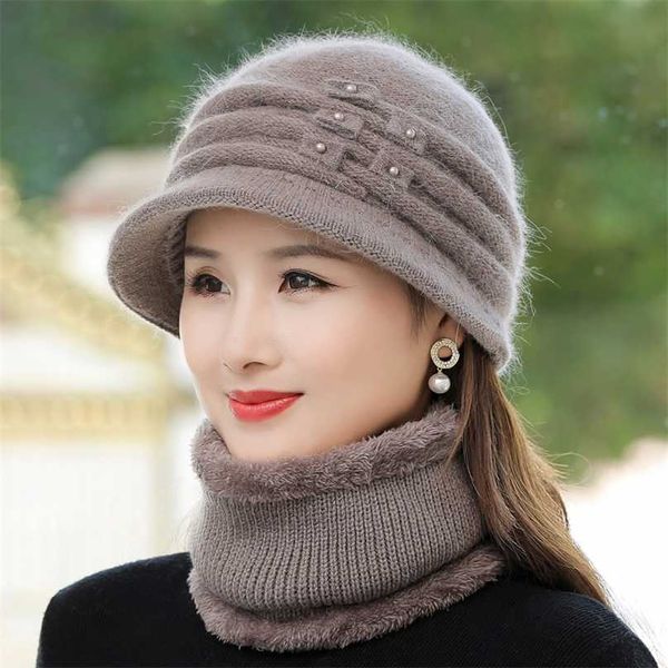 

women winter hat outdoor keep warm & scarf set add fur lined s for casual rabbit knitted bucket 211119, Blue;gray