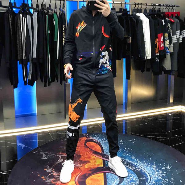 

hoodies terno autumn fashion men 3d digital recreation trend manga pants of two male, Black