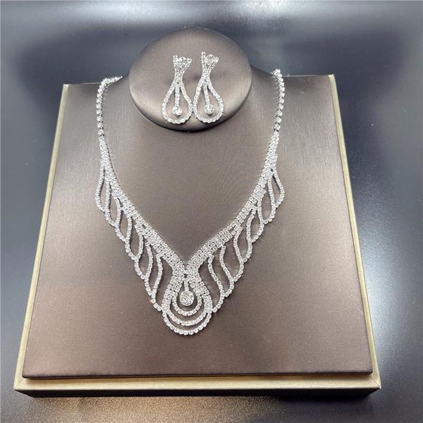 

earrings & necklace luxury crystal bridal jewelry sets rhinestone silver plated wedding acessories charm for women gift