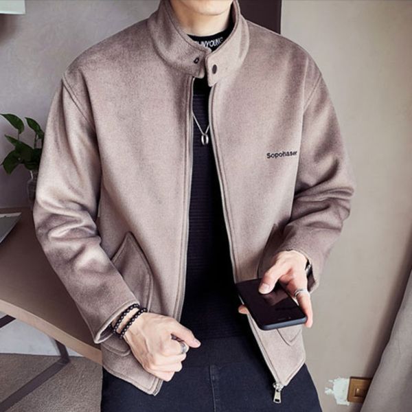 

men's trench coats british men's jackets, winter coats, short zipper and high collar windbreaker, wool garments, Tan;black