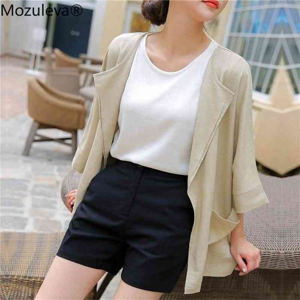 

linen cotton blouse coat women korean loose jacket female spring summer casual outwear vintage pockets streetwear 210416, Black;brown
