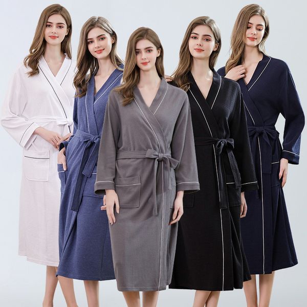 

women's thermal underwear facebook spring and summer couple waffle bathrobe cotton plus oversized water absorbent el robe, Black;pink