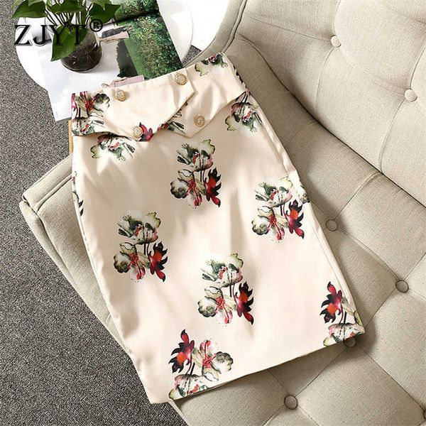 

fashion summer designers high waist office lady floral print work pencil skirts women 210601, Black
