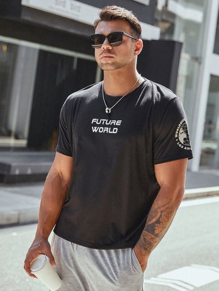 

extended sizes men earth & letter graphic tee x0gk#, White;black