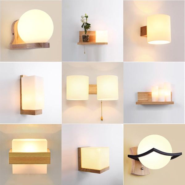 

wooden nordic creative wall lamp for bedroom bedside stairs corridor interior mounted lighting sconce indoor decoration fixture lamps