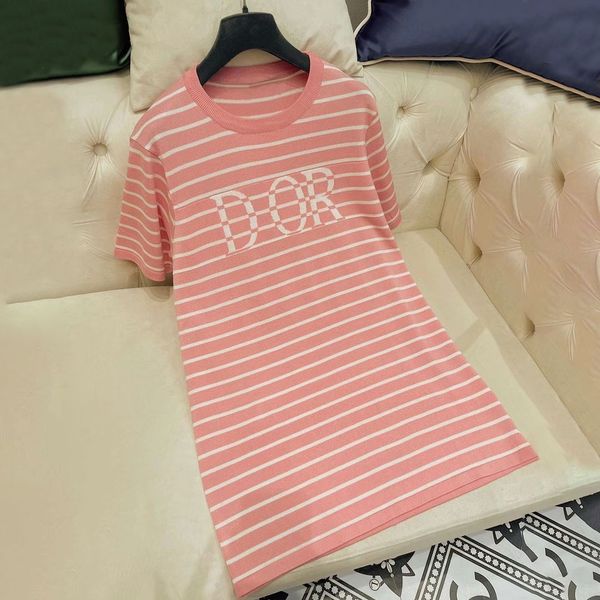 

letter 2021 spring new striped short sleeve jacquard fashion round neck long ice silk t-shirt, Gray