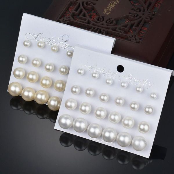 Stud 12 paia di orecchini di perle artificiali set gioielli da sposa ipoallergenici in lega sferica da sposa da donna