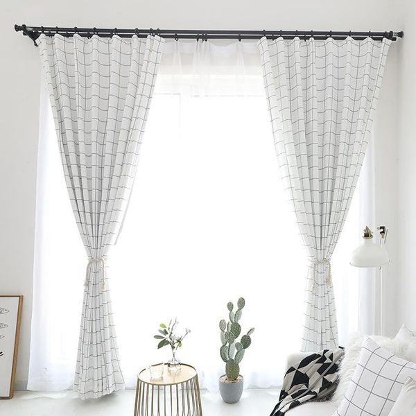 

curtain & drapes nordic simple modern lattice printing curtains for living room bedroom high blackout linen windows treatment decoration