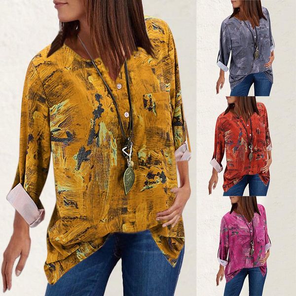 

print fashion casual women shirts long sleeve orange color plus size autumn tee shirt femme punk style women's blouses &, White