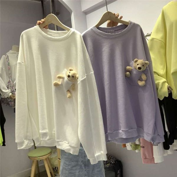 

women's hoodies & sweatshirts hoodie bear bodyguard spring and autumn thin korean ins fashion lazy bf loose foreign style jacket pkcx, Black
