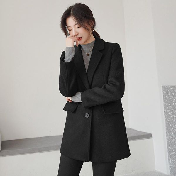 

women's wool & blends autumn and winter business wear black coat medium long thickened suit woolen women