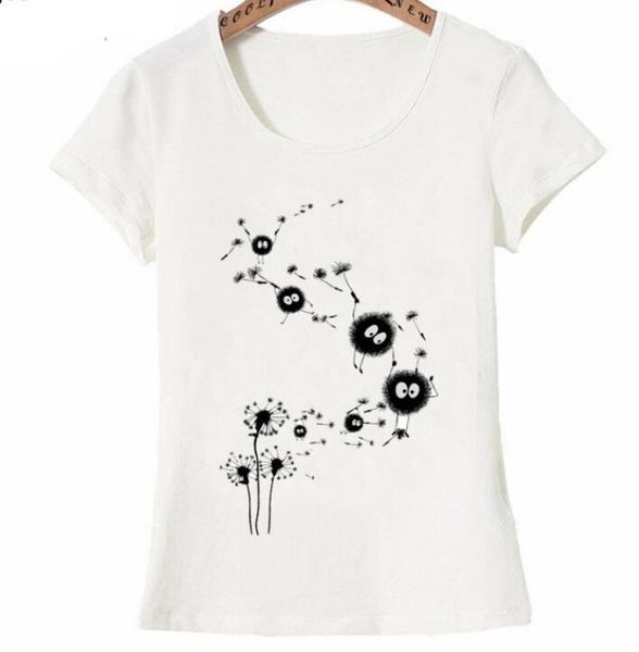 

volants pissenlit susuwatari imprimer shirtameitte womens t shirt Ã©tÃ© mode femmes dÃ©contractÃ© hauts plantes animal art shirts woman, White