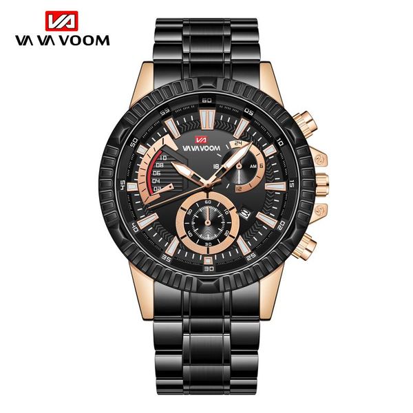 

wristwatches vava voom watches men luminous male sport waterproof stainless steel quartz watch reloj de hombre, Slivery;brown