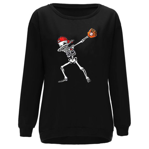 

casual dresses round neck long sve skull print sweater, Black;gray