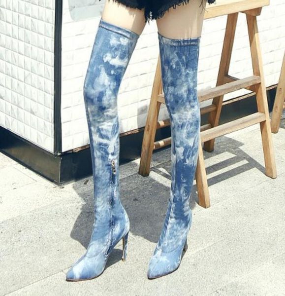 

boots zapatos mujer pointed toe shoes woman women pumps winter ladies high heels over the knee chaussure femme girls g61215, Black