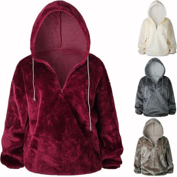 

women's sweaters zogaa fashion plush hooded sweatshirt, White;black