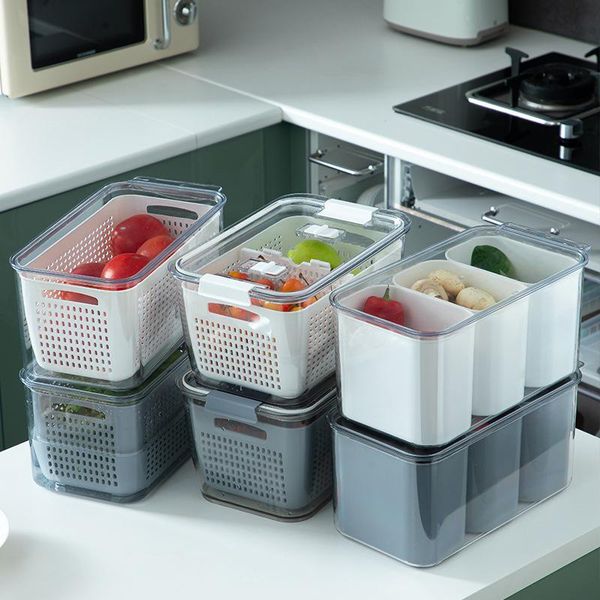 

storage bottles & jars household vegetable and fruit container refrigerator special fresh-keeping box ing drain kitchen