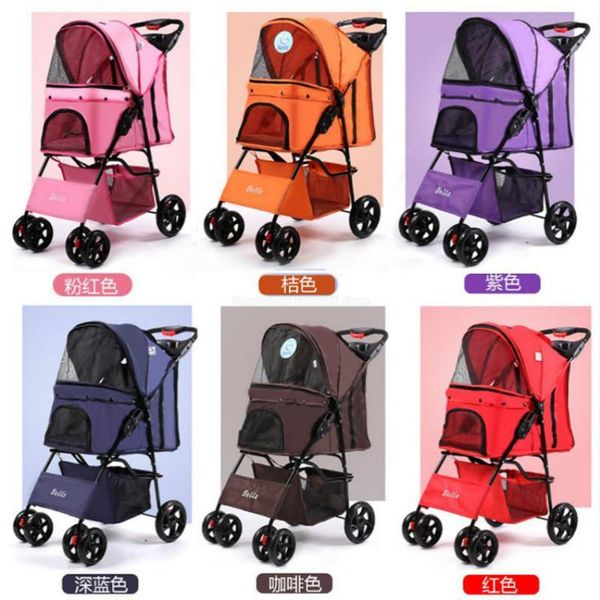 

dog car seat covers four wheel oxford pet stroller, for cat, and more, foldable carrier strolling cart with rain coat 15kg bearing 6 colors