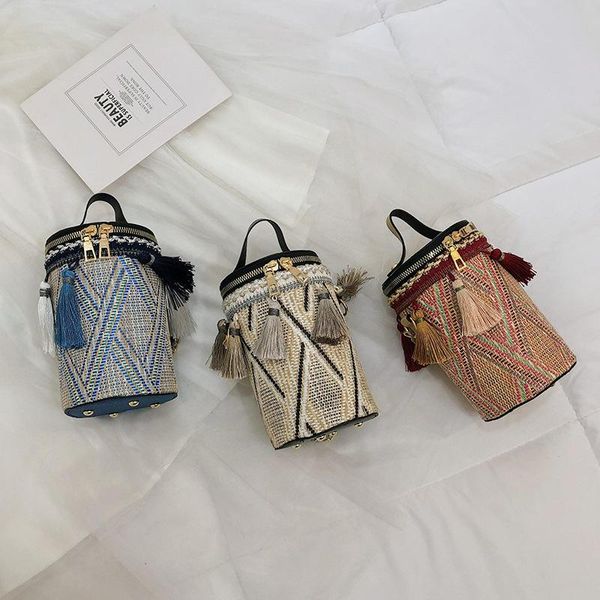 

evening bags summer messenger handbags luxury handbag designer feather tassel lady shoulder bag beach casual tote straw barrel shaped