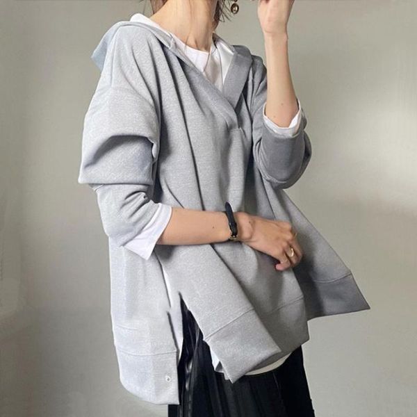 

women's hoodies & sweatshirts japanese fashion women patchwork split hooded casual office lady raglan sleeve winter loose female pullov, Black