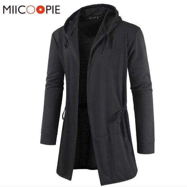 

men's hooded sweatshirt, long windbreaker, casual, size, tight drawstring, design, solid color, cardigan, jacket, coat, Tan;black