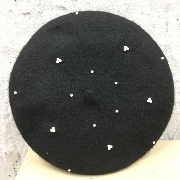 

autumn and winter japanese-style wool beret sew pearl fresh college style painter cap women's cute elegant warm hat berets, Blue;gray