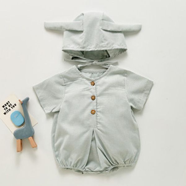 

baby boy girl short sleeve grid rompers and hat summer children rompers kids baby boy girl clothes romper infant rompers, White