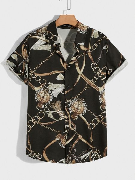

men chain print shirt 09lt#, White;black