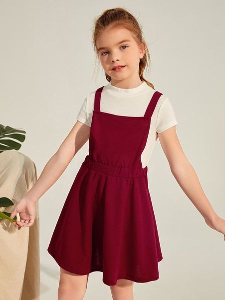 

girls crisscross back solid dress she, Red;yellow