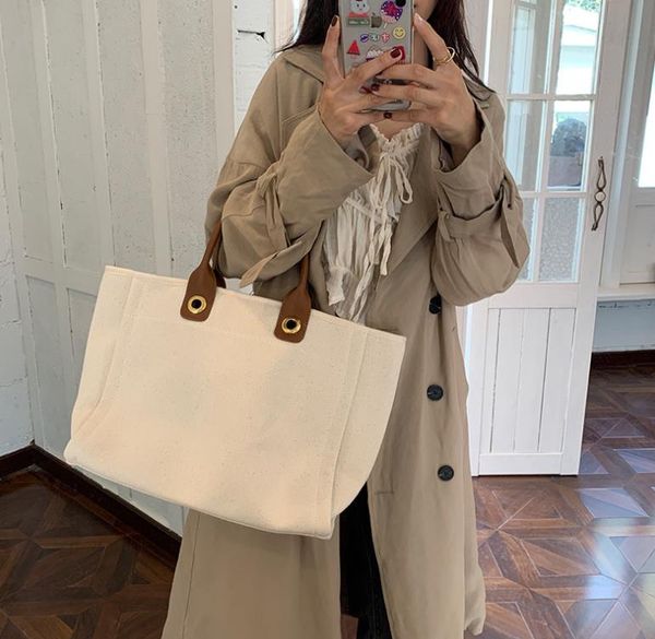 

french bag single shoulder portable canvas large capacity ins tote bag woman
